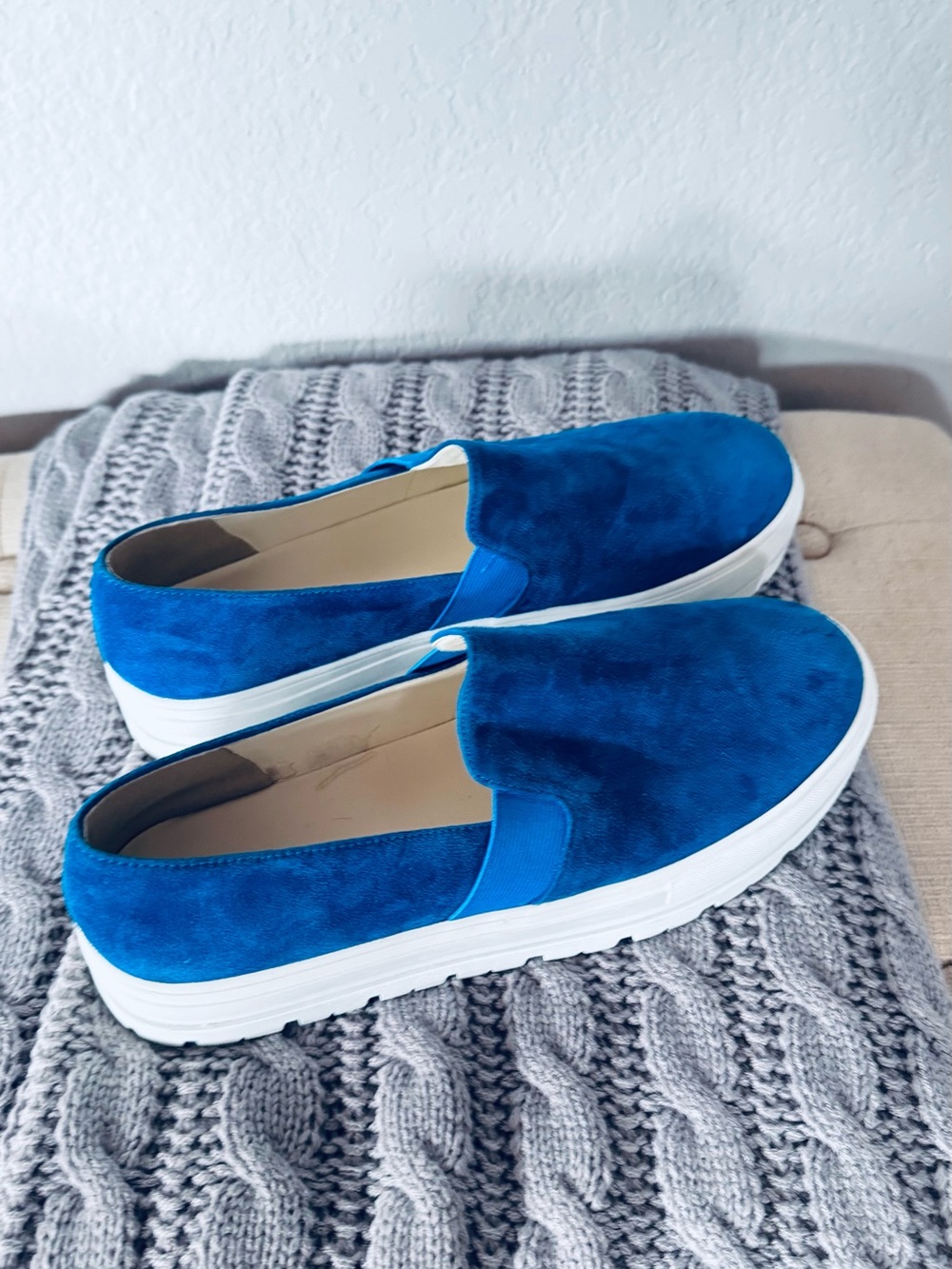 Blue Suede Slip-Ons